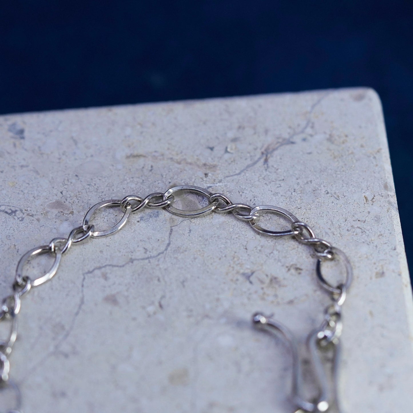 7”, 5mm, vintage Sterling silver figaro bracelet, solid chain