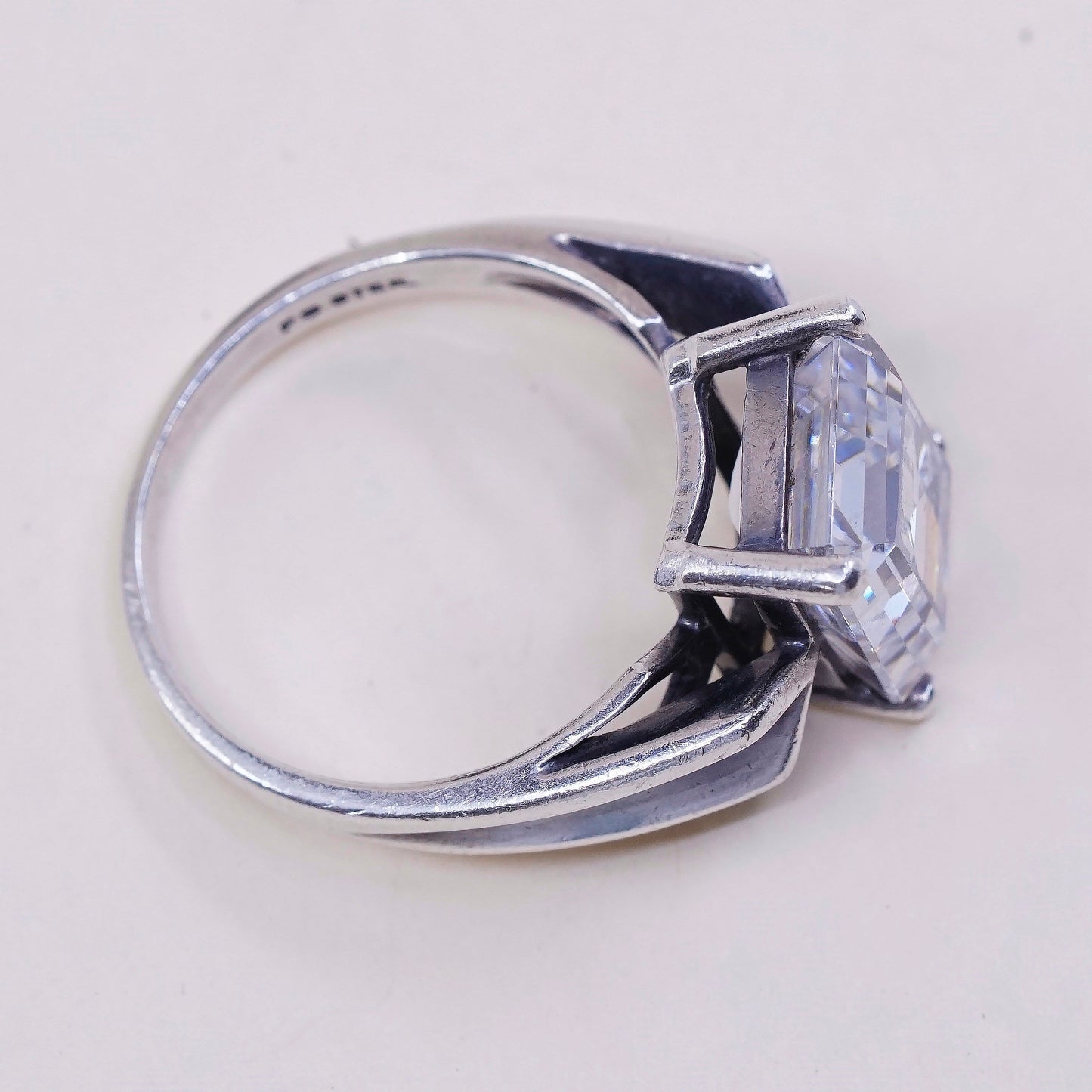 Size 8.5, vintage handmade Sterling 925 silver Statement ring w/ Square Cz