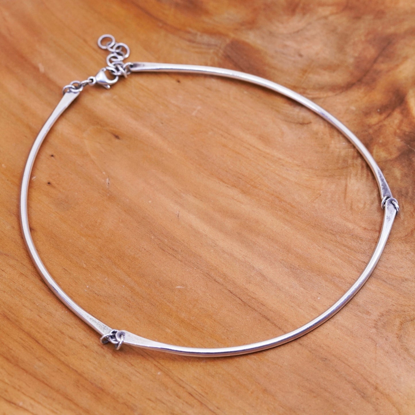 13+1”, vtg Sharp sterling silver handmade choker collar necklace, 925 bar chain