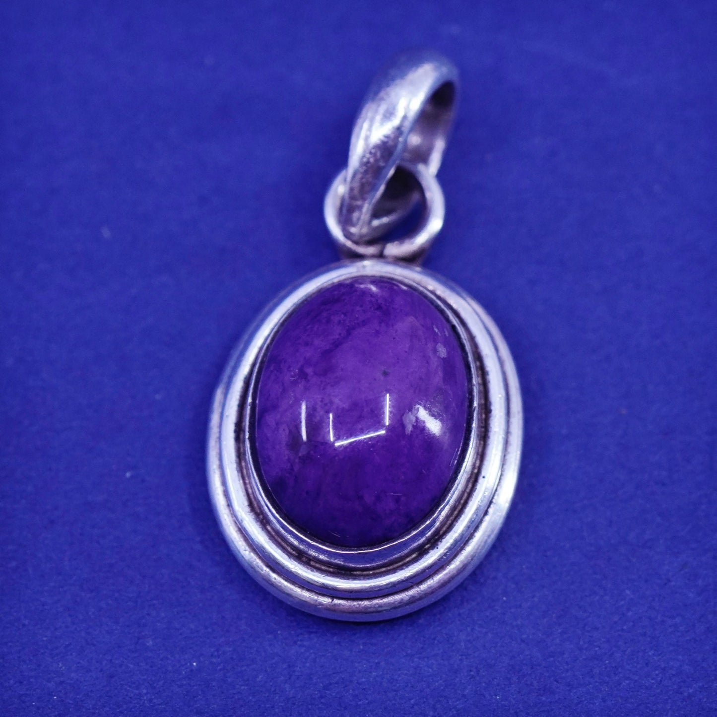 Vintage Mexico sterling silver handmade oval pendant with purple jasper