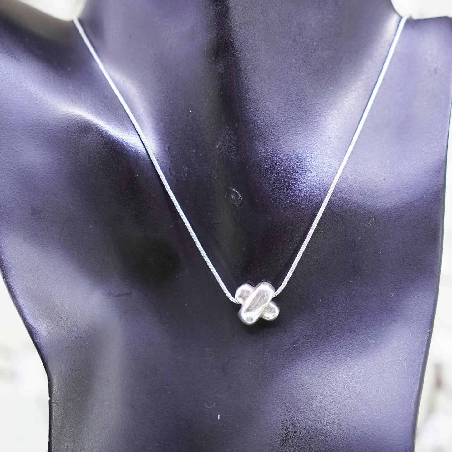 16” vintage Sterling 925 silver handmade necklace, snake chain cross pendant