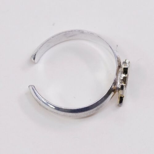 Sz 4, PCU Two Tone 14K Gold Turtle Sterling Silver Handmade Ring 925 Open Band