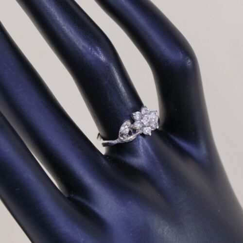 Sz 6, vintage Sterling Ring, 925 Silver flower W/ cluster Crystal