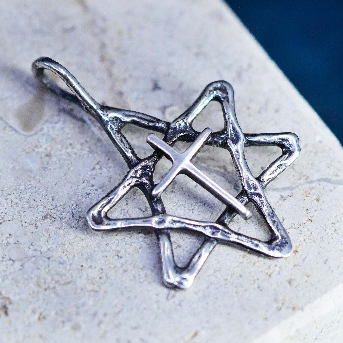 Vintage Sterling silver handmade pendant, 925 hexagram cross