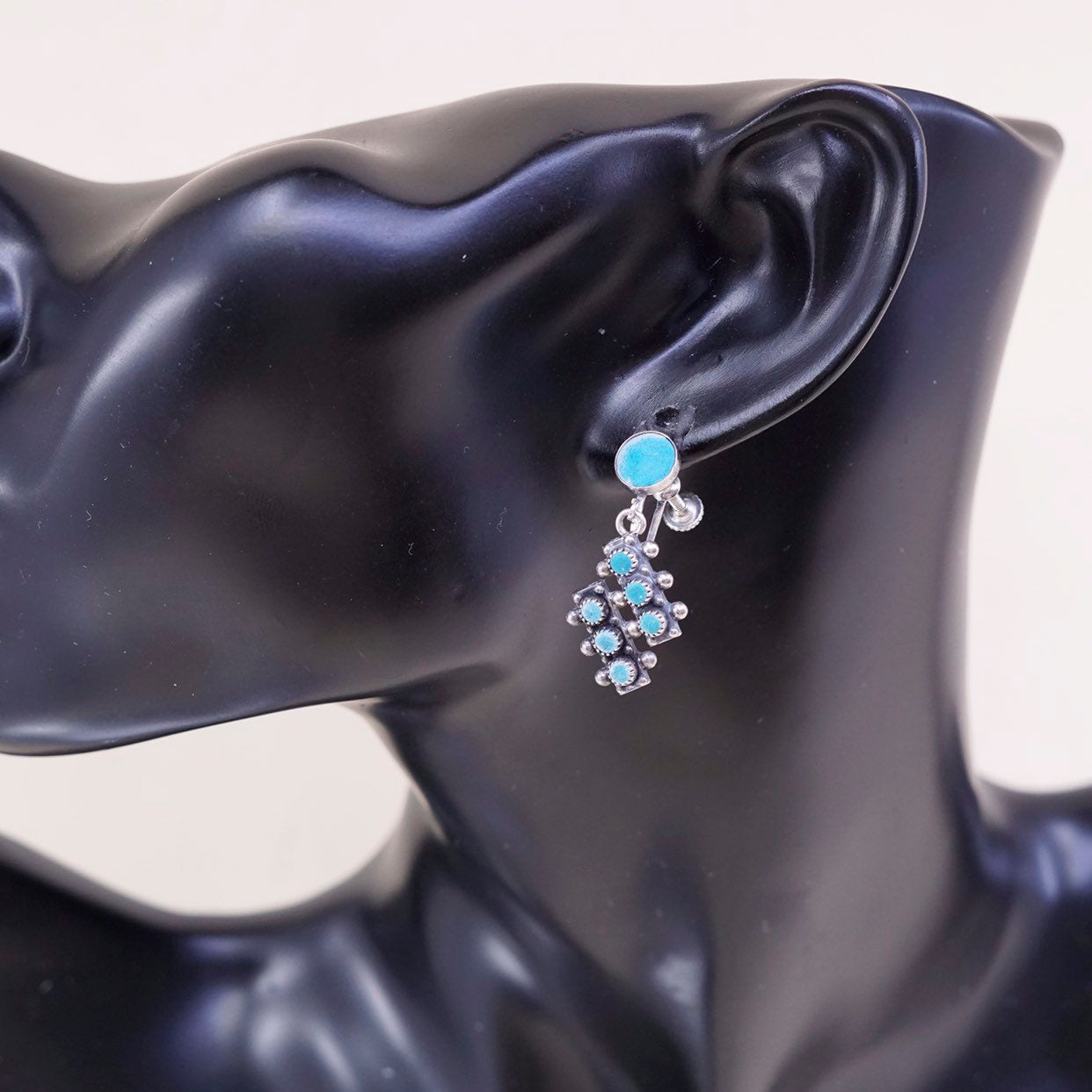 Native American Navajo Sterling silver earrings 925 w/ turquoise screw back