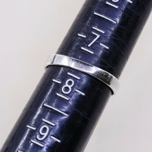 Size 7.5, Vtg Sterling Silver Handmade Ring 925 Silver Band w/ bead