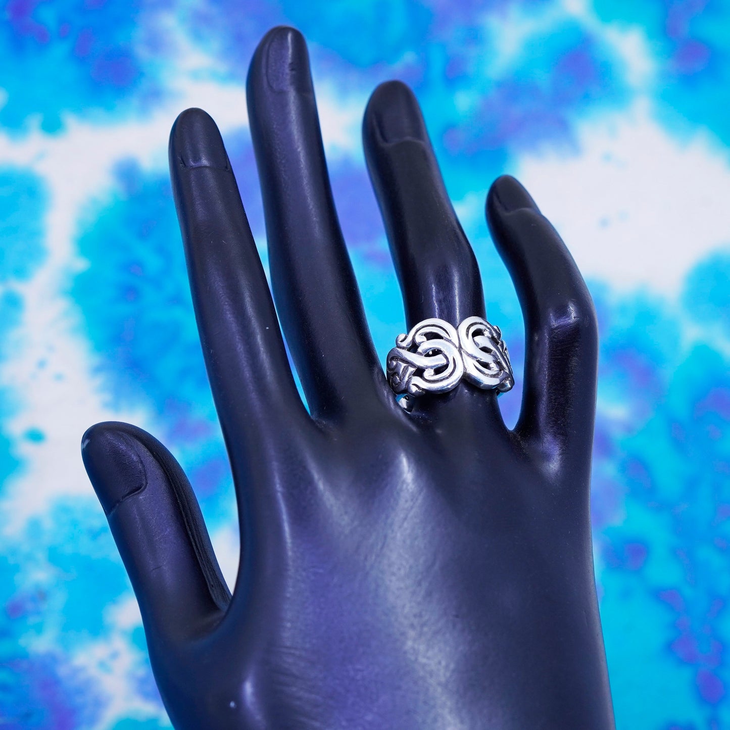 Size 7, vintage Sterling silver handmade ring, bold 925 filigree band