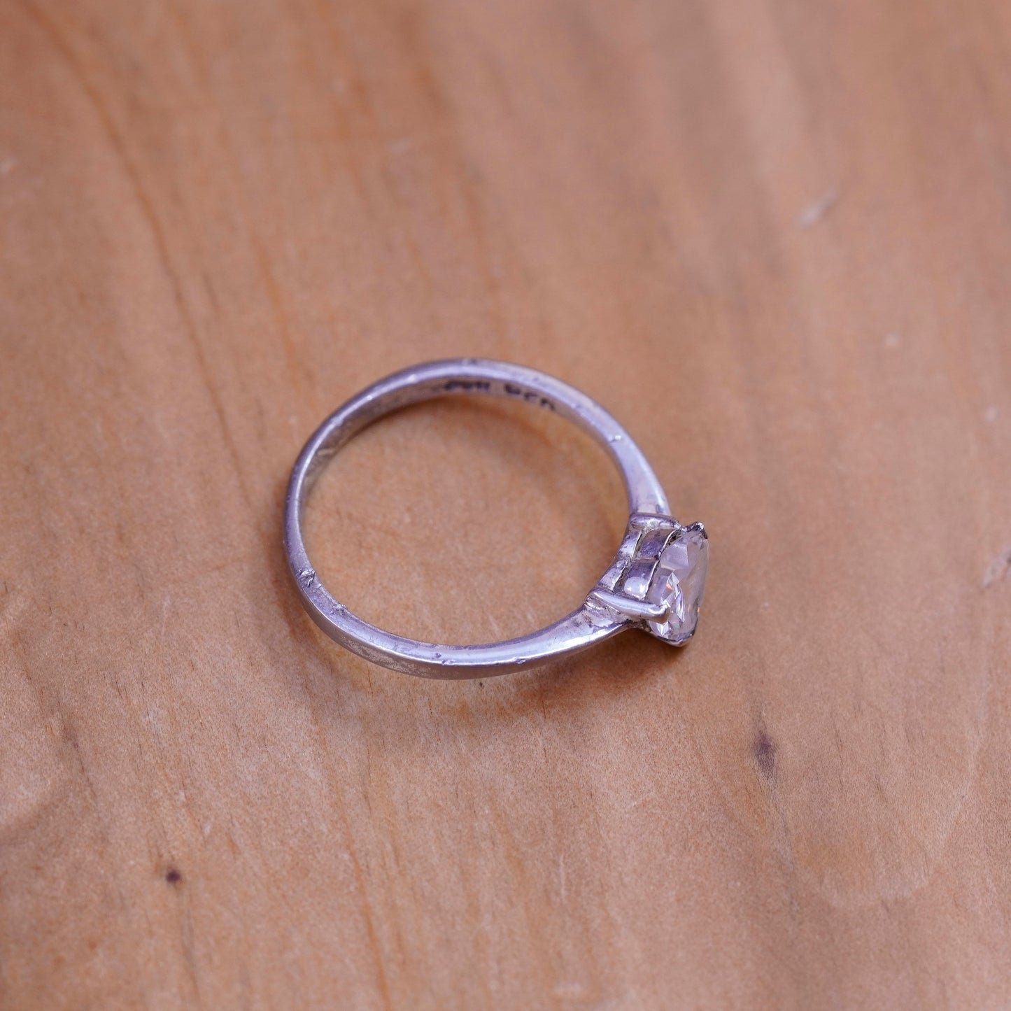 Size 7.25 vintage Sterling silver handmade ring, 925 stackable band heart cz
