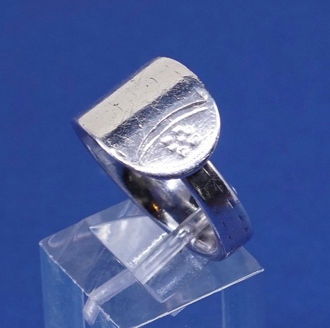 sz 5.5, vtg Sterling silver handmade ring, 925 pat 1932 spoon band, stamped A