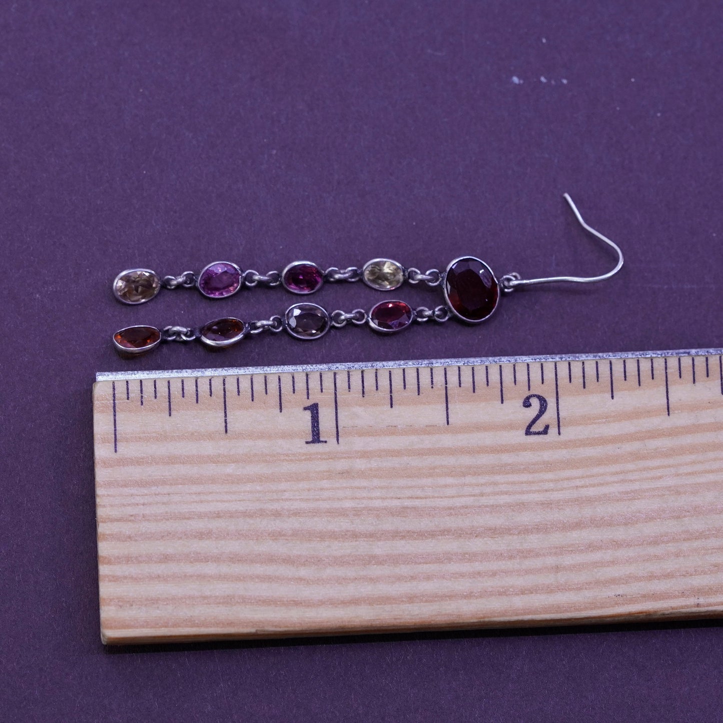 Vintage Sterling 925 silver handmade earrings w/ ruby citrine amethyst peridot