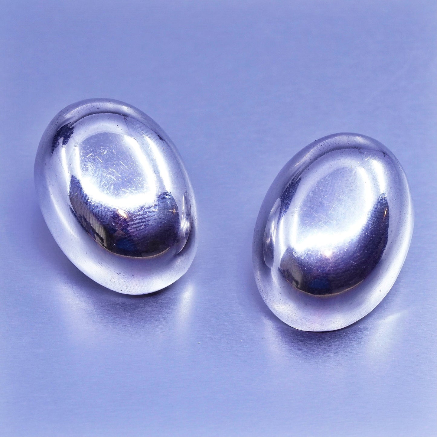 Vintage modern Sterling 925 silver handmade earrings, oval clip on