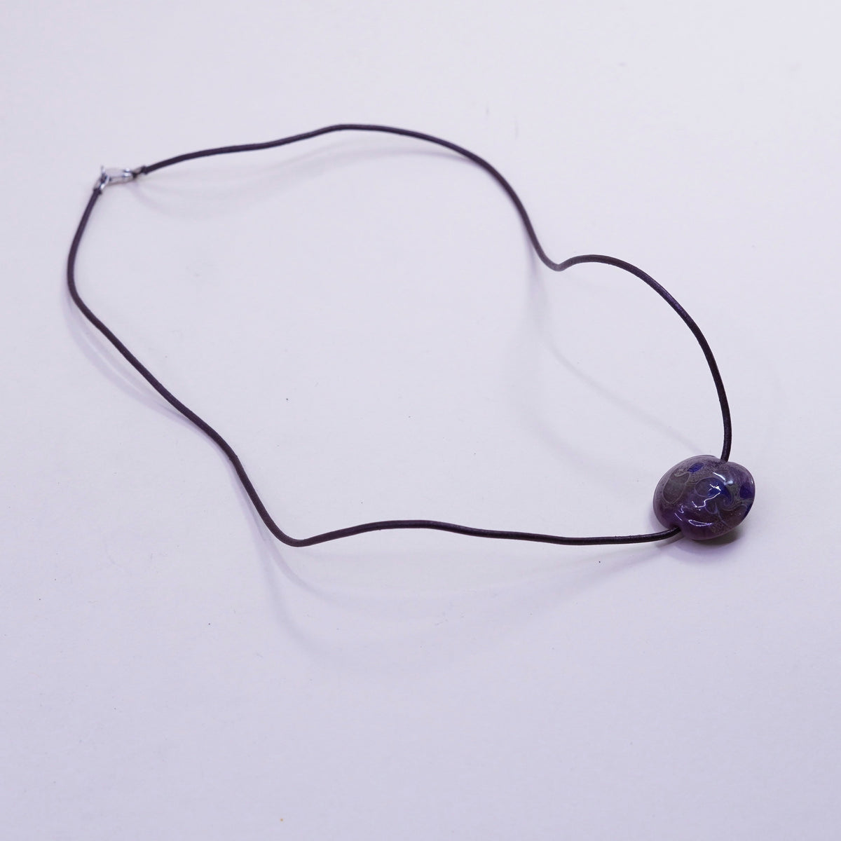 18", sterling 925 silver necklace brown leather core artisan glass pendant