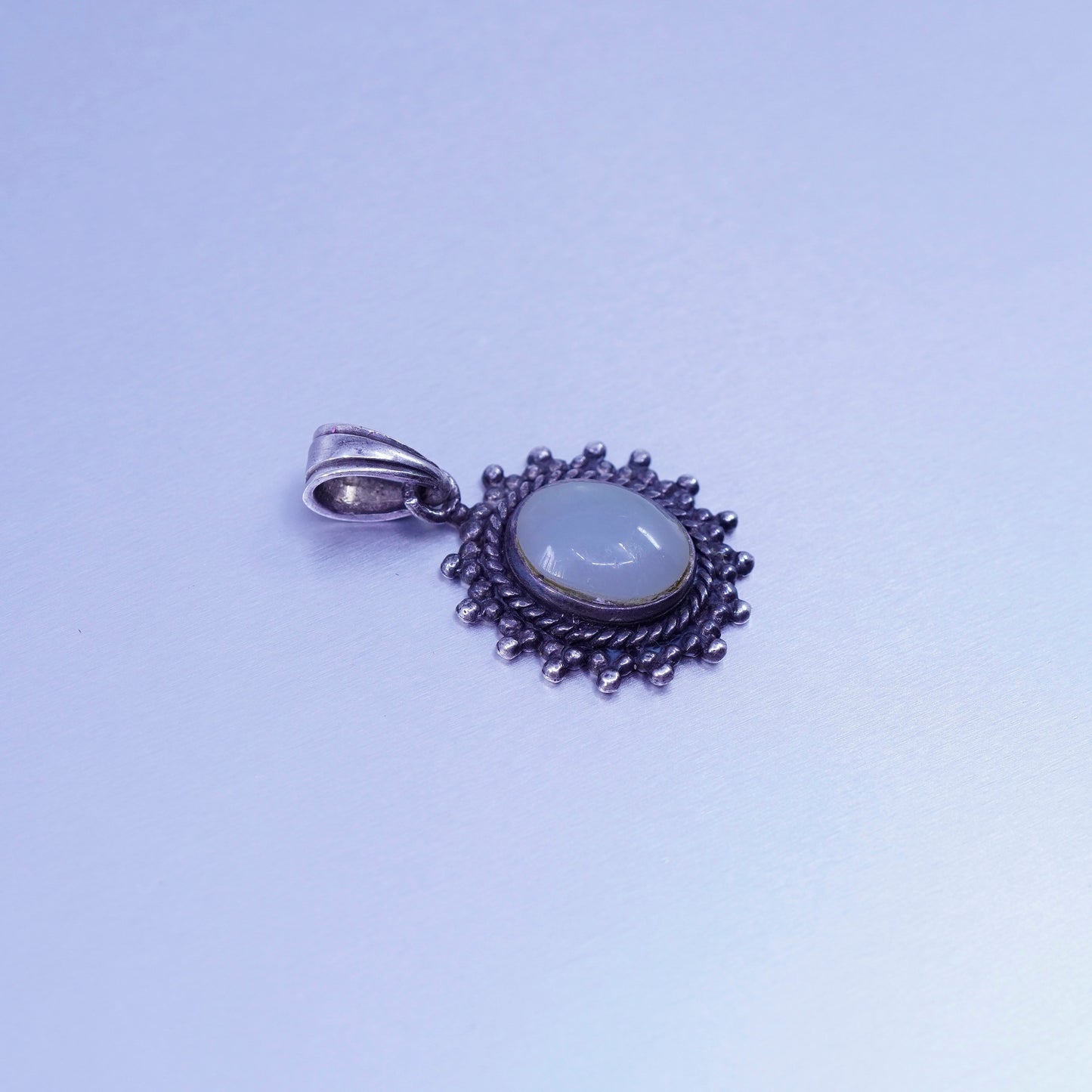 antique sterling 925 silver pendant with jade and beads