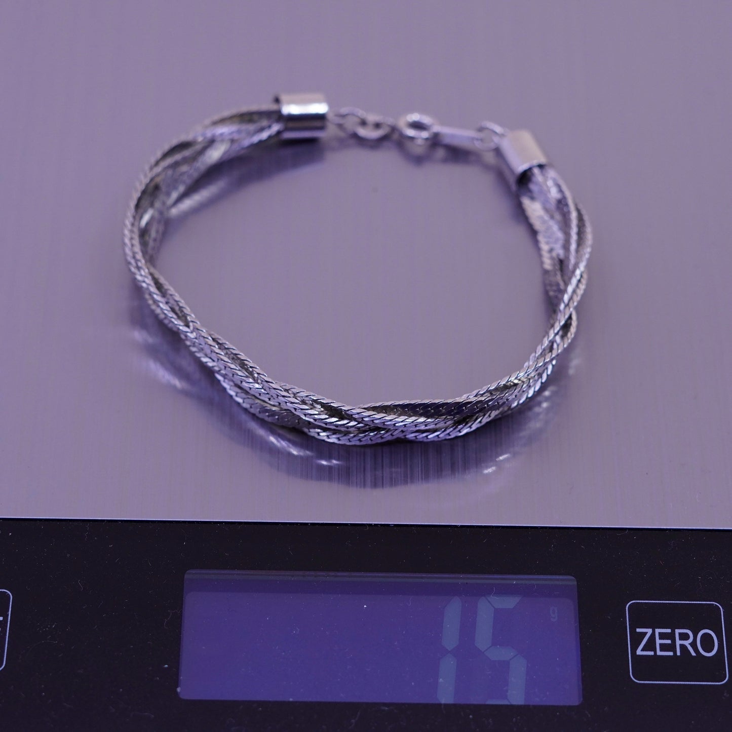7.25”, sterling silver snake chain, woven herringbone bracelet, 925 Italy