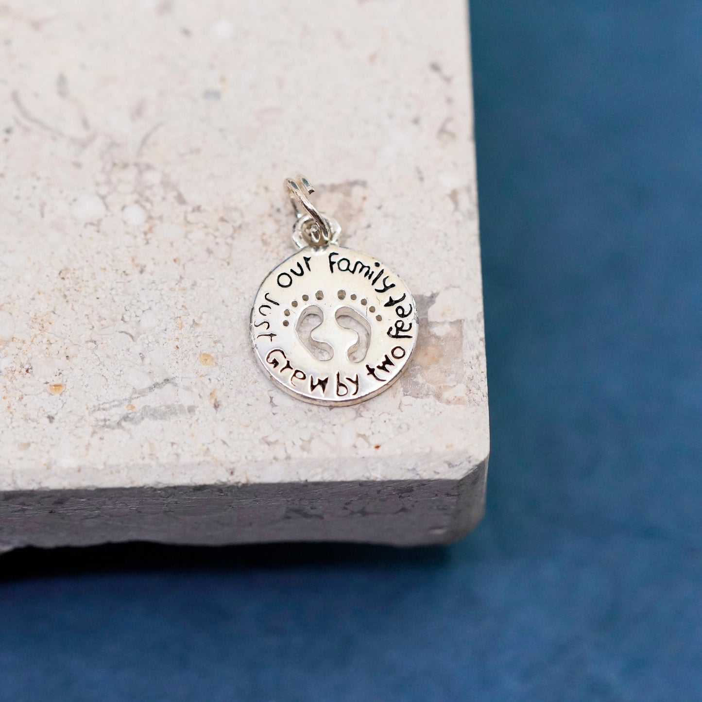 Sterling silver quote pendant, 925 circle “our family just grew by two feet