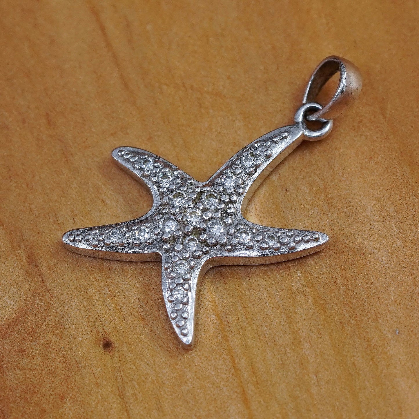 Vintage Sterling 925 silver handmade star starfish pendant with cz