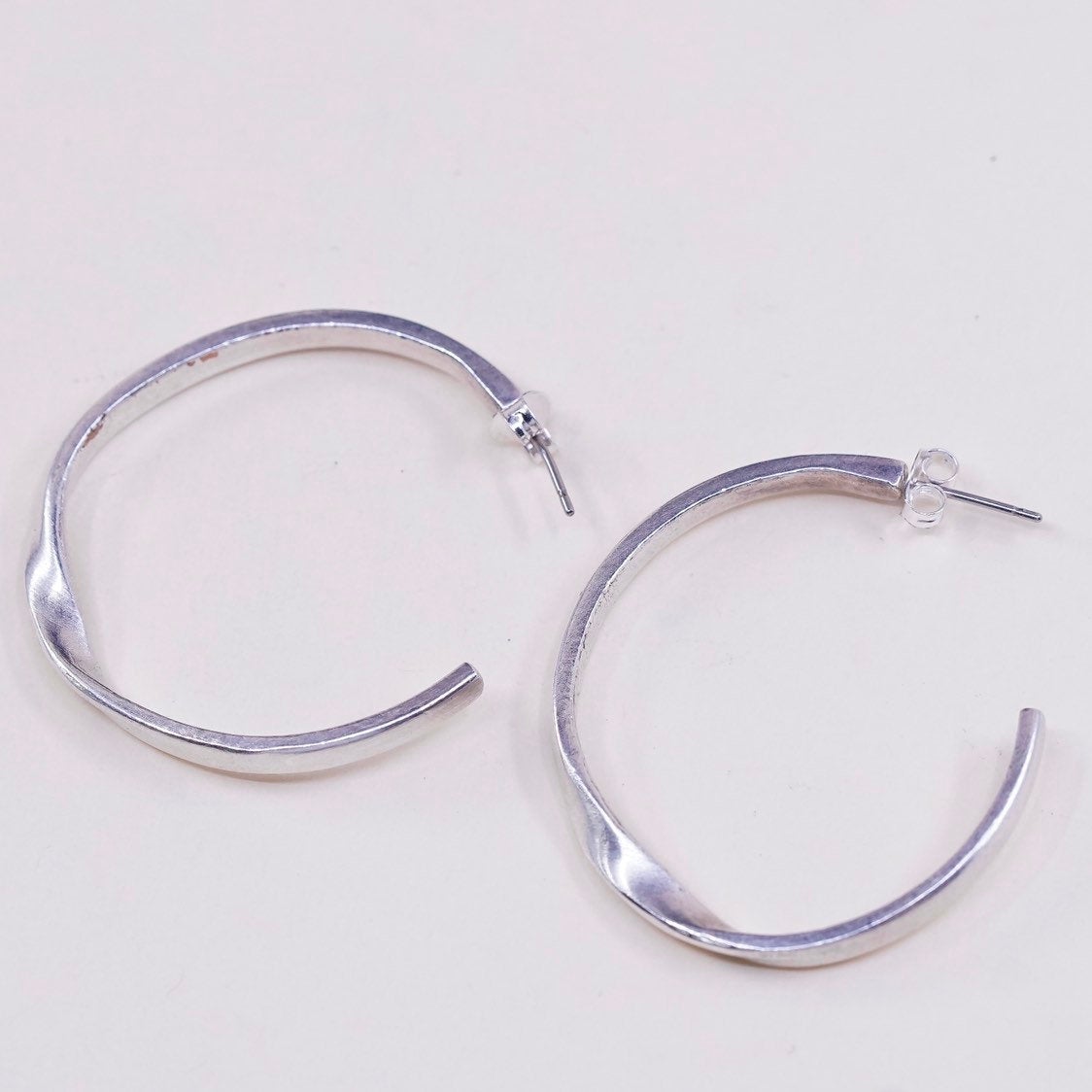 Vintage silver tone earrings, Twisted circle Hoops