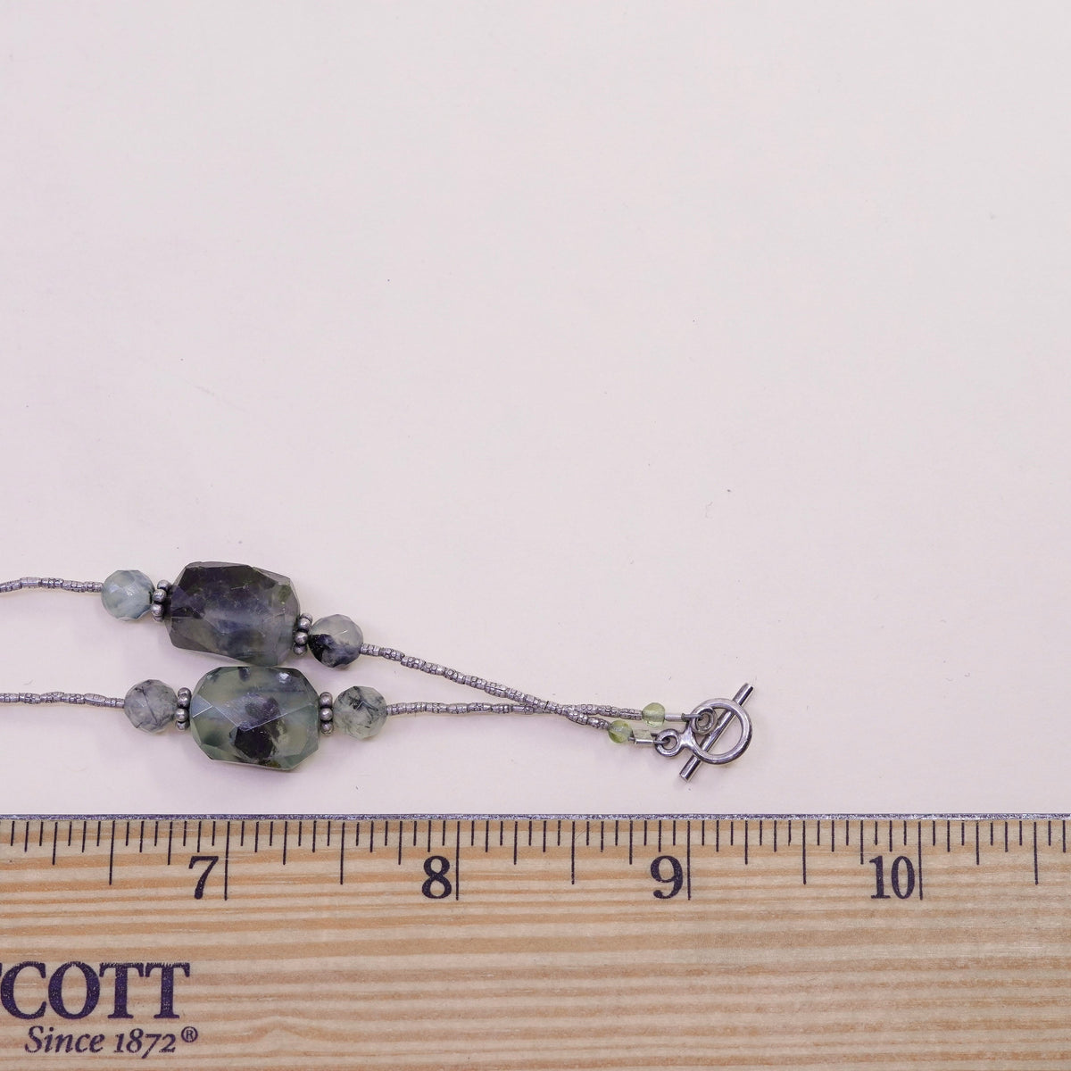 16”, vintage sterling 925 silver handmade necklace with nugget prehnite pendant