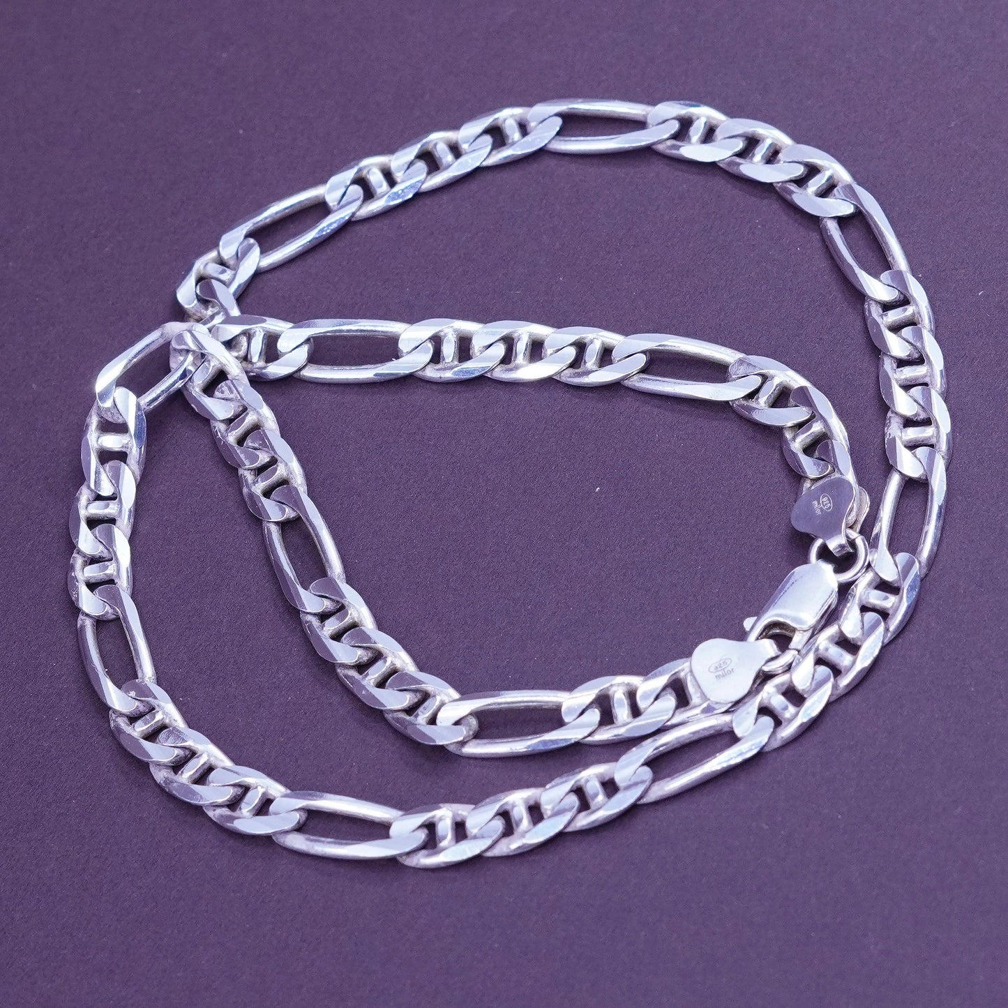 18”, 7mm, vintage milor Sterling silver figaro chain, Italy 925 necklace
