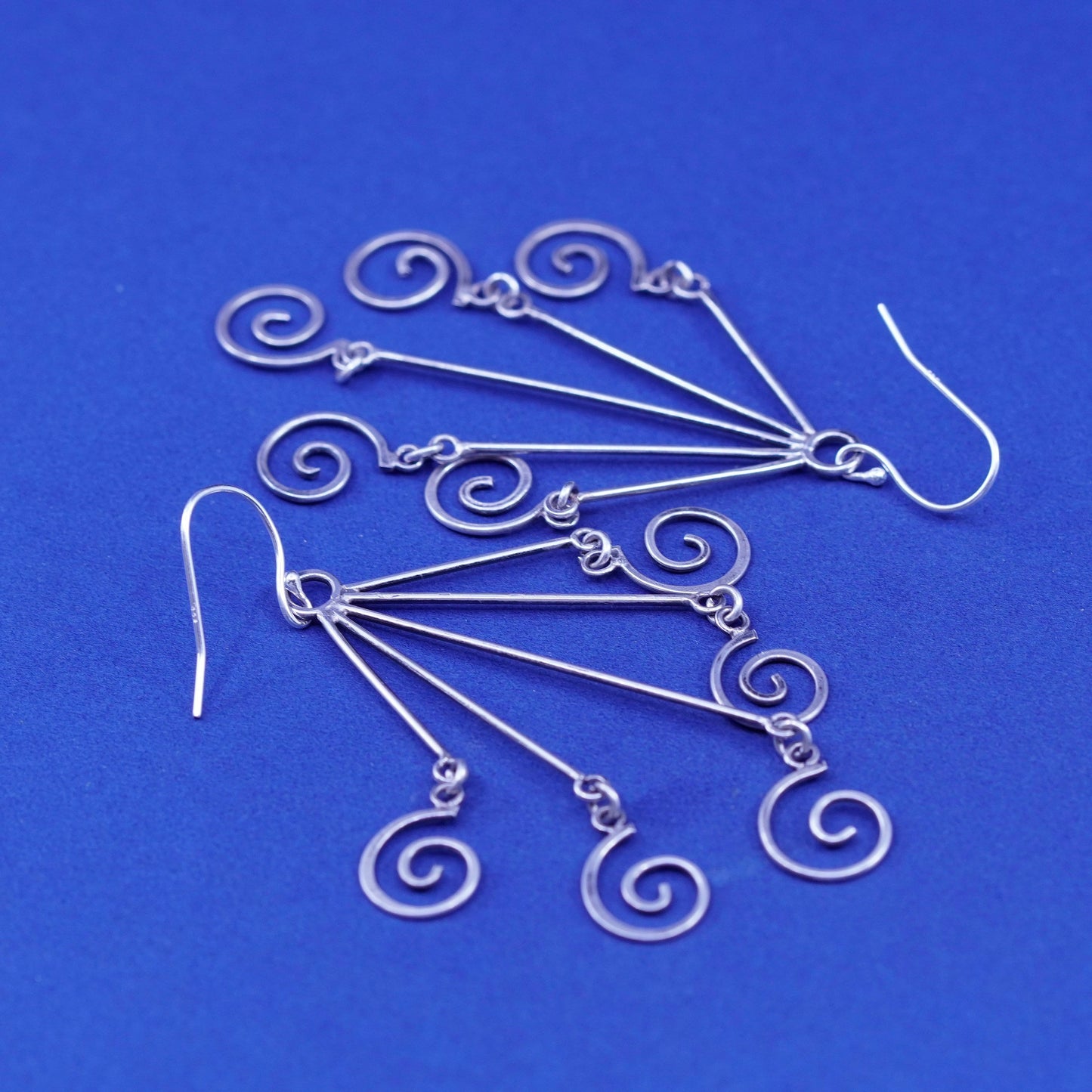 Vintage Sterling Silver handmade Earrings. 925 swirl dangles
