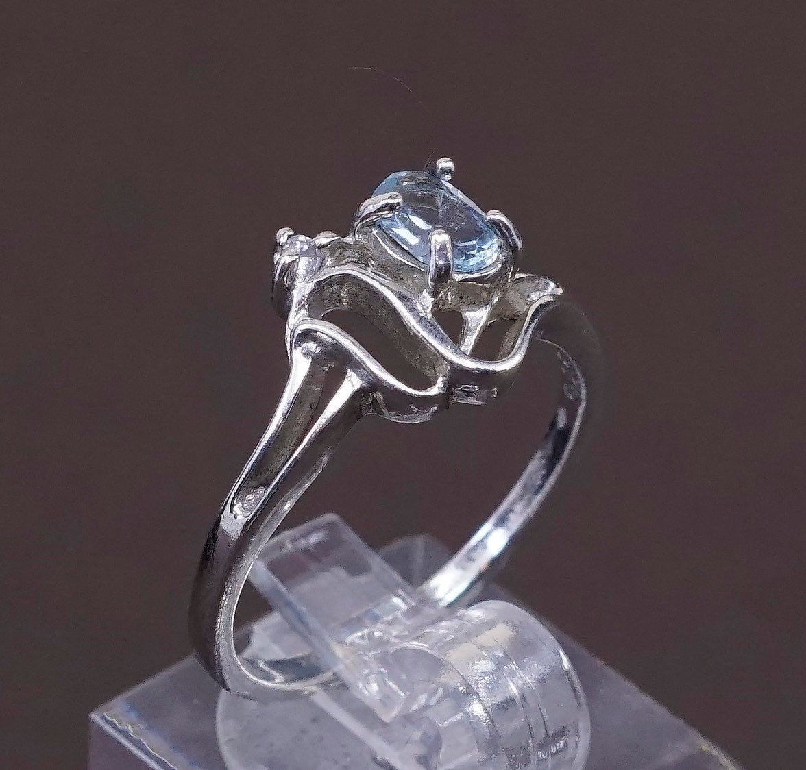 sz 8.25, vtg sterling silver handmade ring, 925 with blue topaz