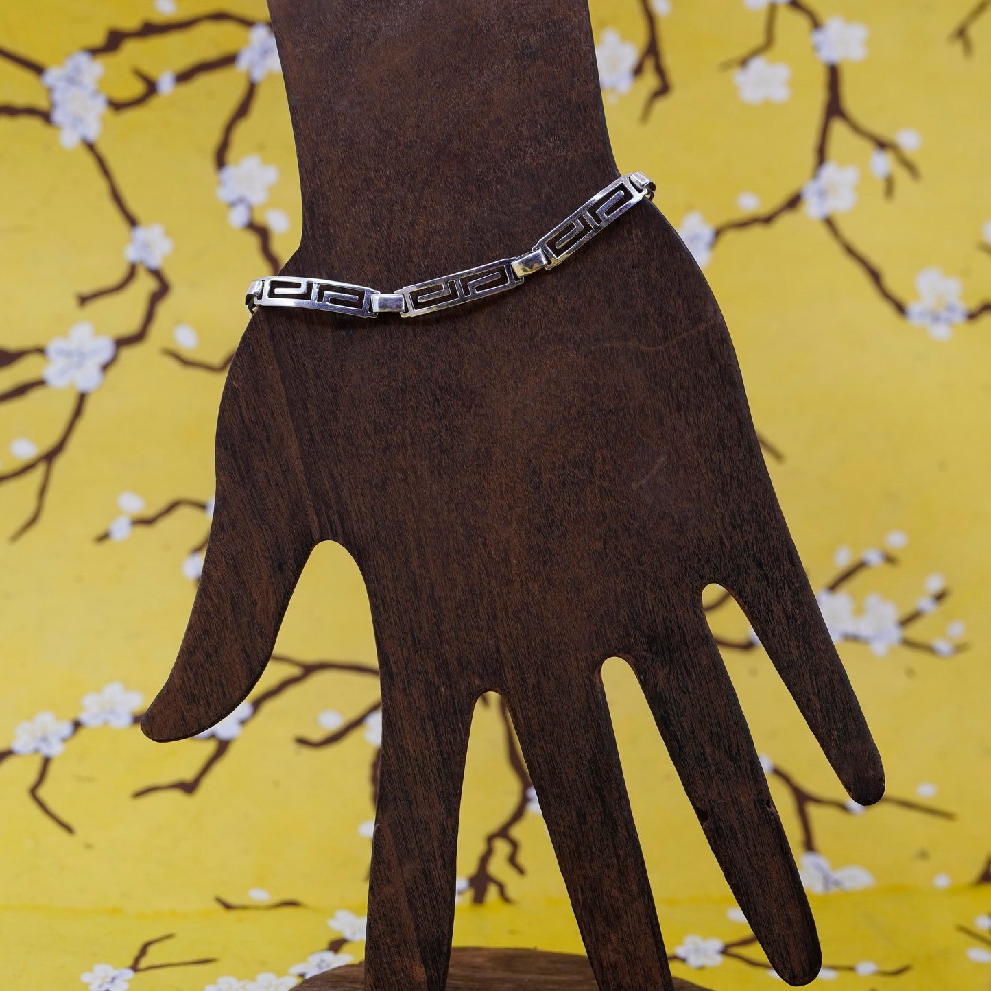 6.75”, vintage modern Sterling silver tennis bracelet, 925 Greek key chain