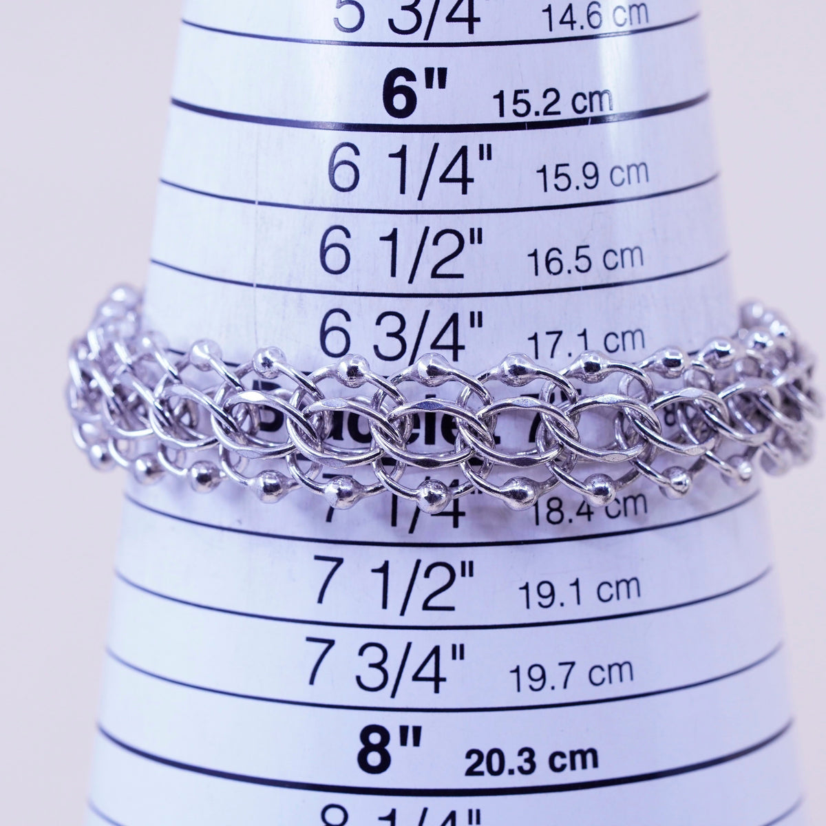 7”, 15mm, Vintage sterling silver double curb chain, 925 charm bracelet