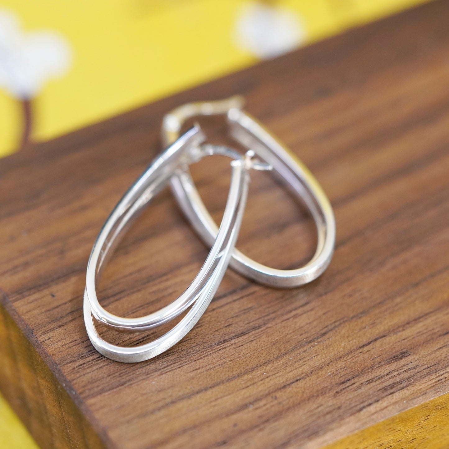 1.5”, Vintage Sterling silver handmade earrings, 925 entwined oval hoops