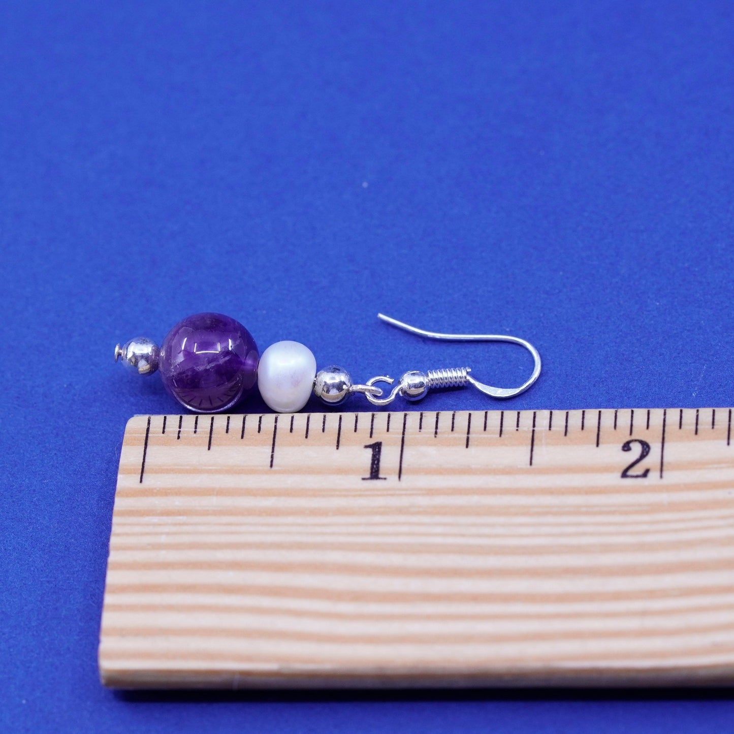 Vintage sterling 925 silver handmade earrings with pearl amethyst beads