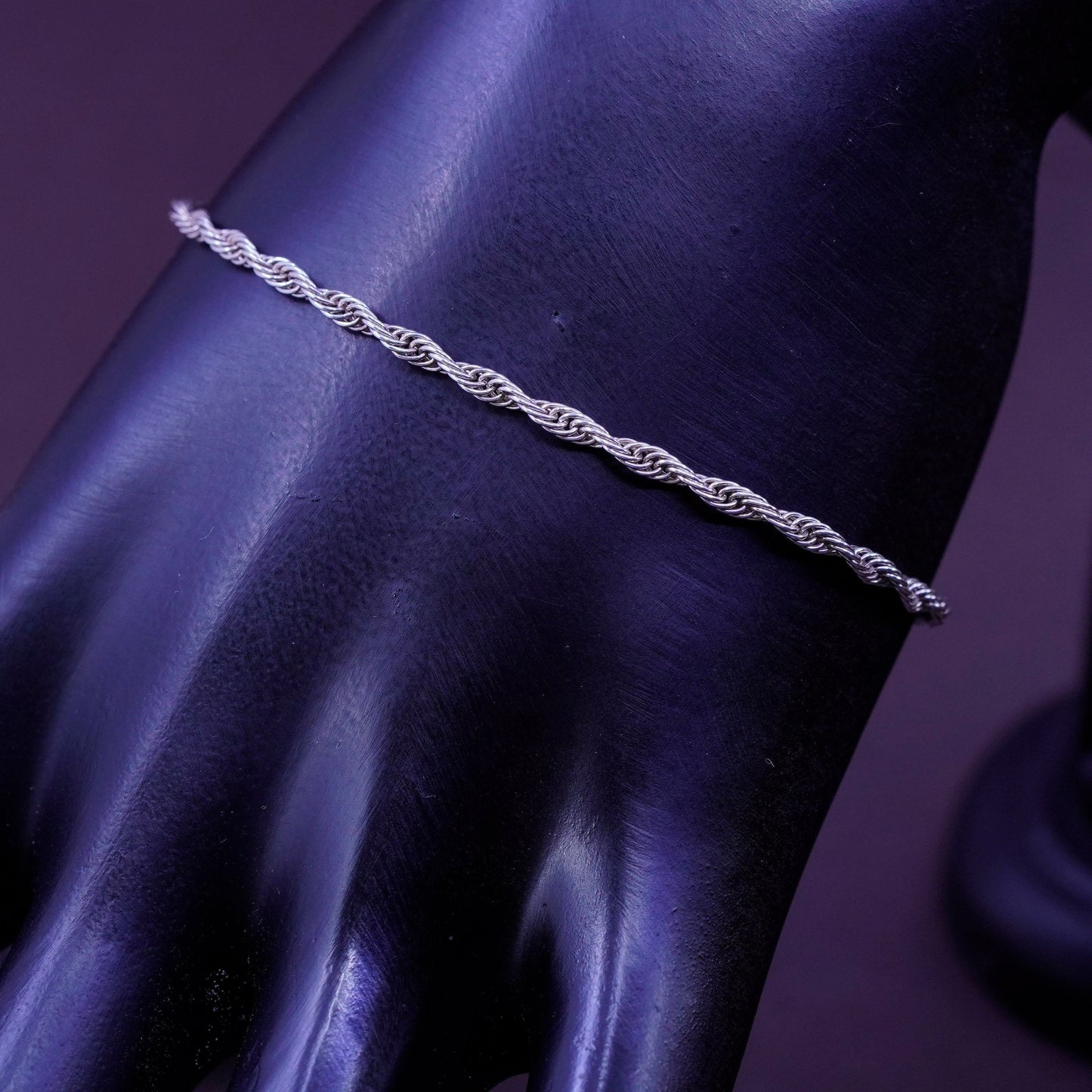 7.25”, vintage Milor Sterling silver Singapore rope bracelet, Italy 925 chain