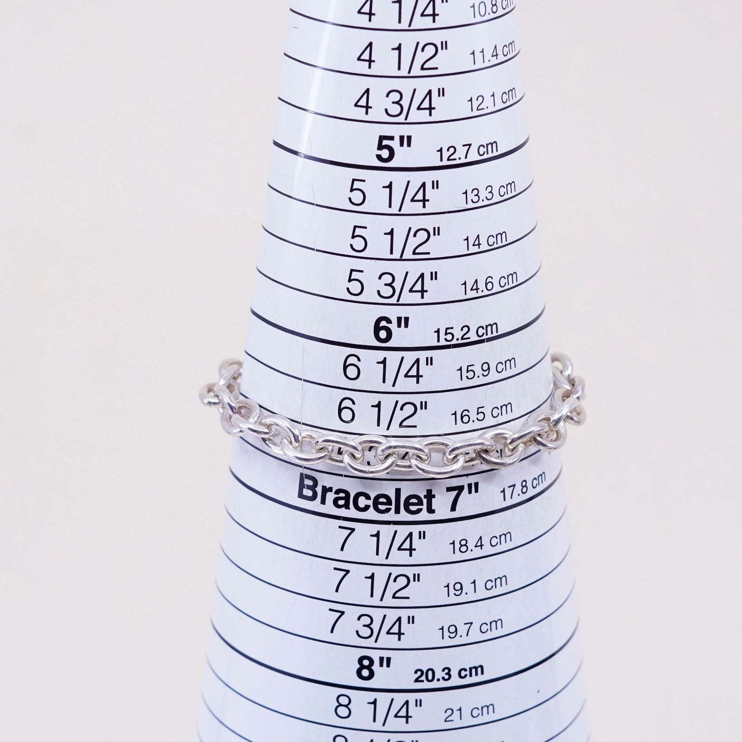 6.75”, sterling silver circle bracelet, 925 chain w/ heart charm monogram KKT