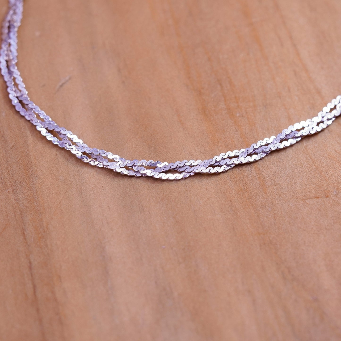 7”, 3mm, Vintage Sterling silver braided woven s link herringbone bracelet