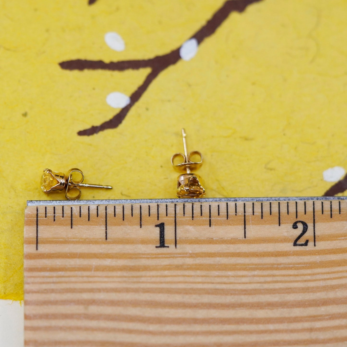 Vintage vermeil gold over Sterling silver handmade earrings, 925 studs citrine