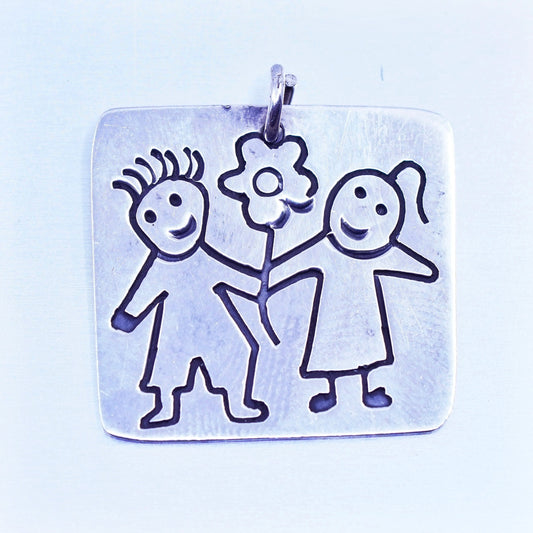 Vintage sterling 925 silver handmade friends friendship flower pendant charm
