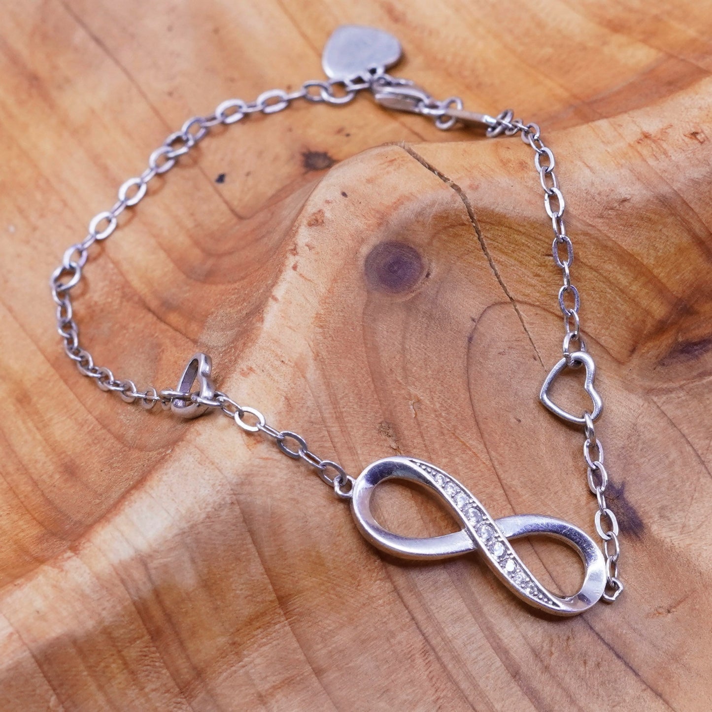 7.5”, vtg Billie Bijoux Sterling silver charm bracelet 925 flatten circle chain
