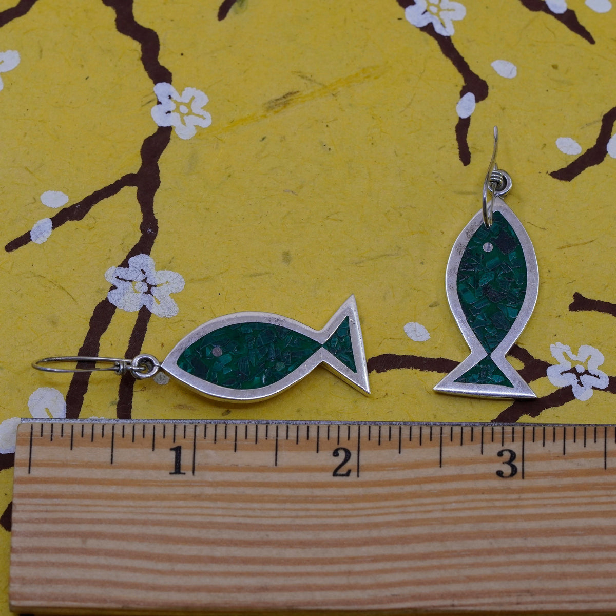 Vintage mexico Sterling silver handmade earrings, 925 fish with turquoise