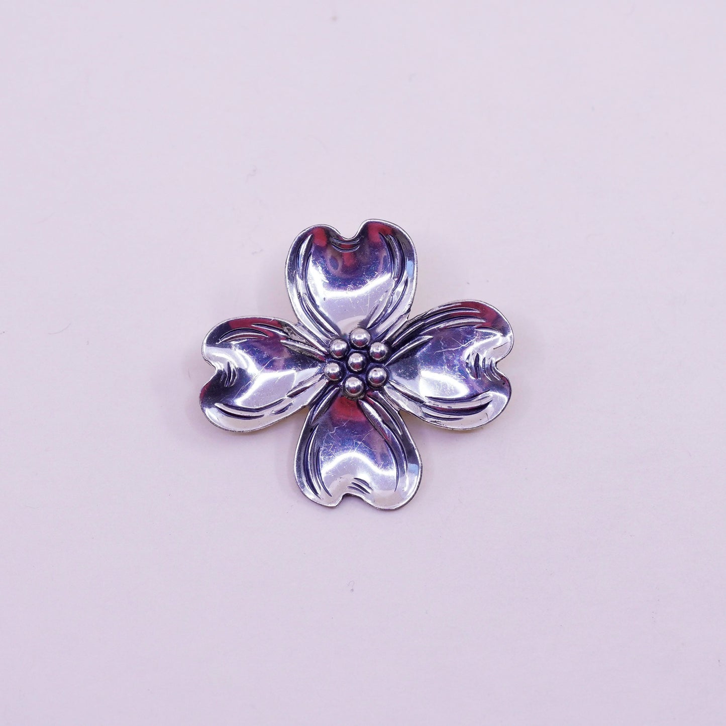 Vintage sterling silver dogwood flower shaped brooch, 925 pin