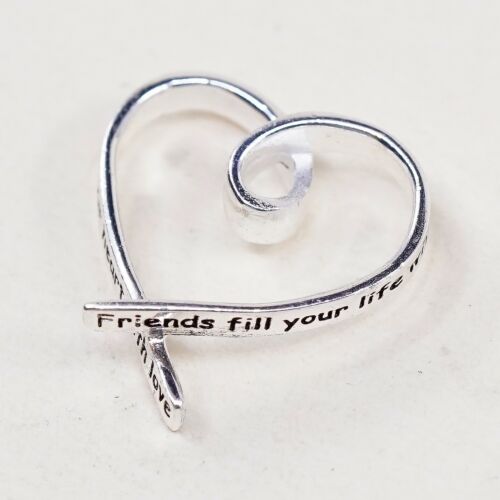 Veg sterling silver handmade pendant, Friendship Quote 925 heart charm