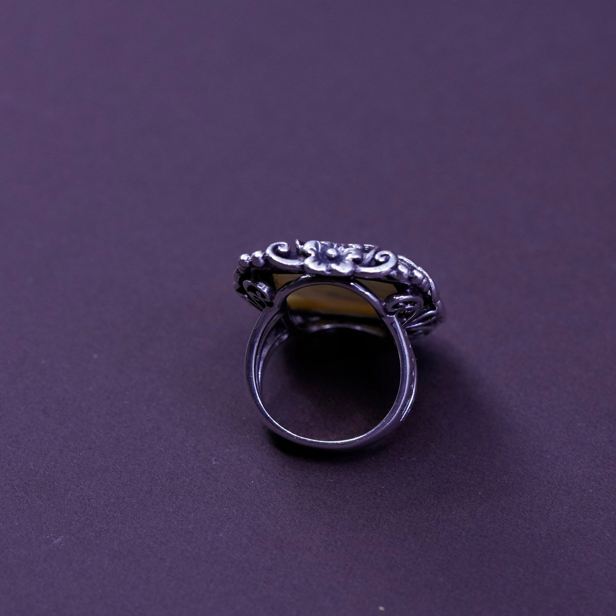 Size 6, CFJ Sterling 925 silver handmade ring with mother of pearl and flower