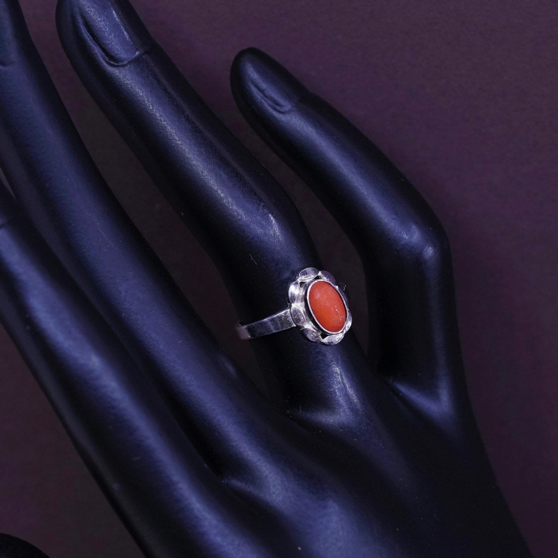 sz 3.75, Sterling silver ring w/ coral, Native American, southwestern 925 band