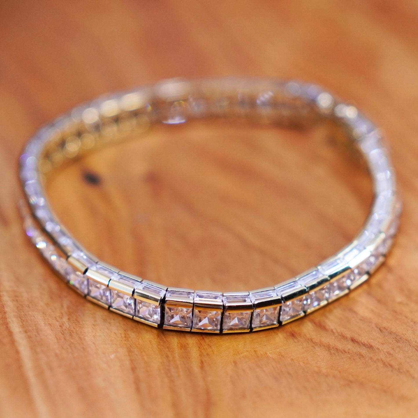 8”, vermeil gold over Sterling 925 silver tennis bracelet, chain with square cz
