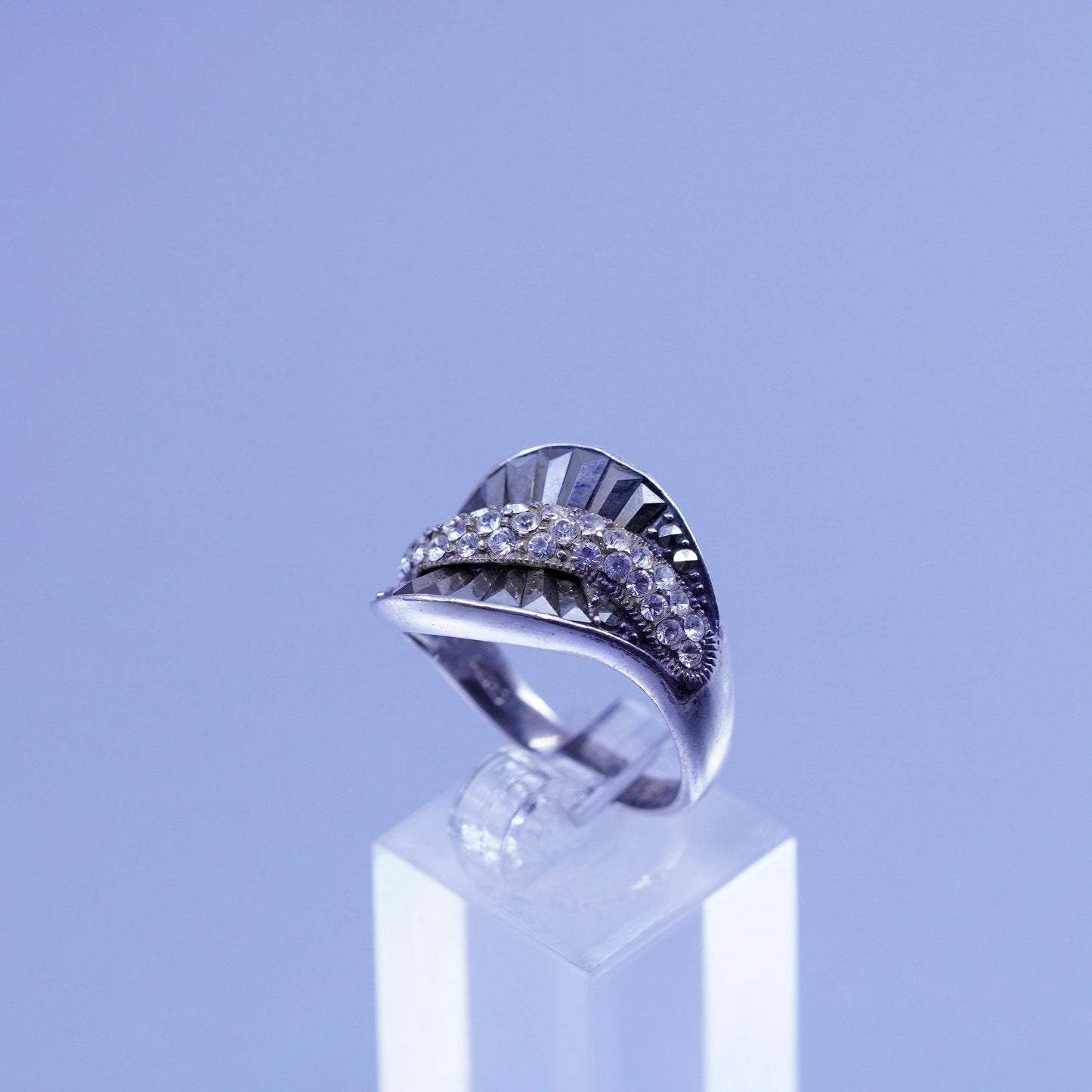 Size 10, southwestern Sterling 925 silver handmade ring, band marcasite cz