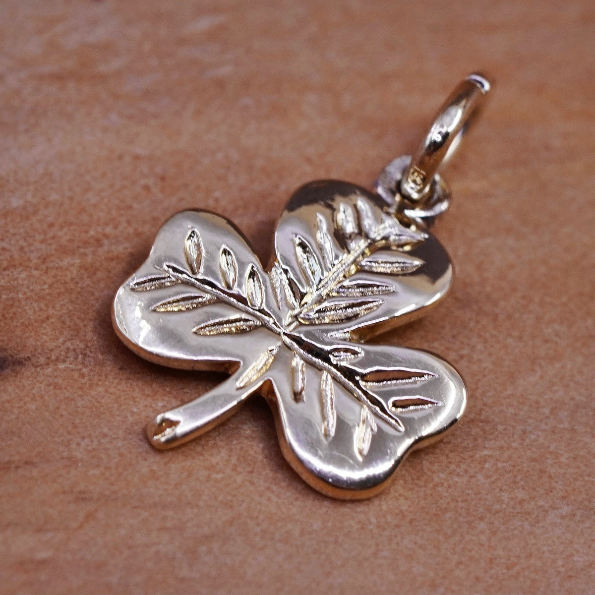 Vintage Sterling silver handmade charm, gold over 925 clover pendant