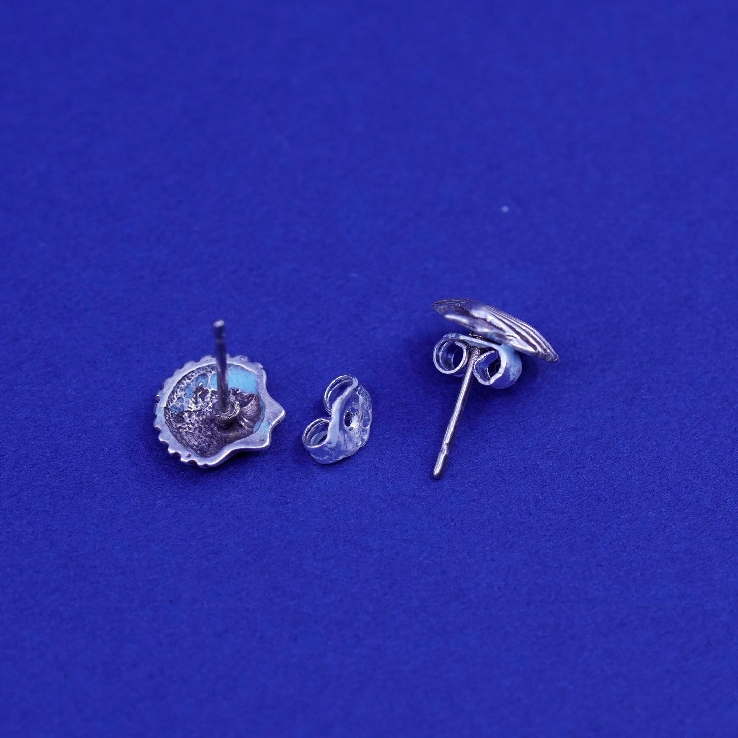 Vintage sterling silver handmade earrings, 925 shell studs