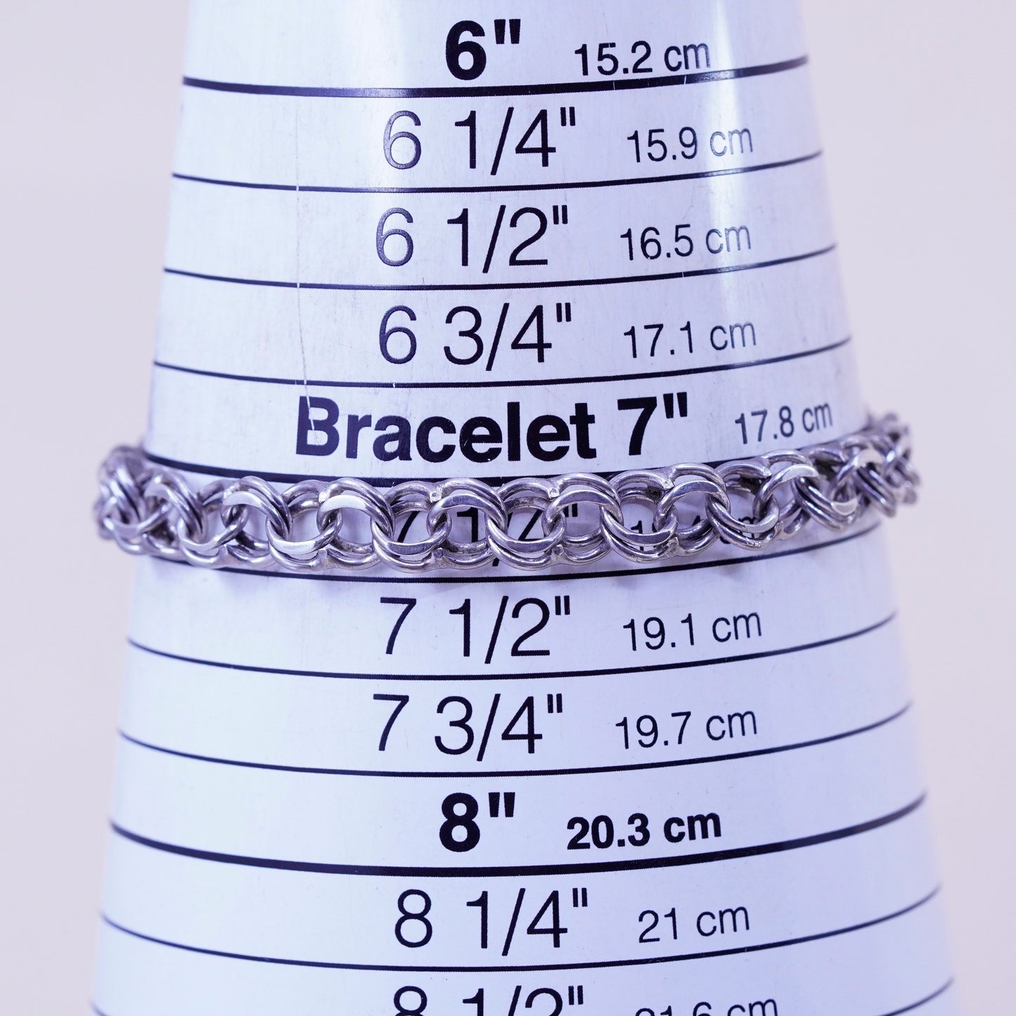 7.25”, 8mm, Vintage sterling silver double curb chain, 925 bracelet cross charm
