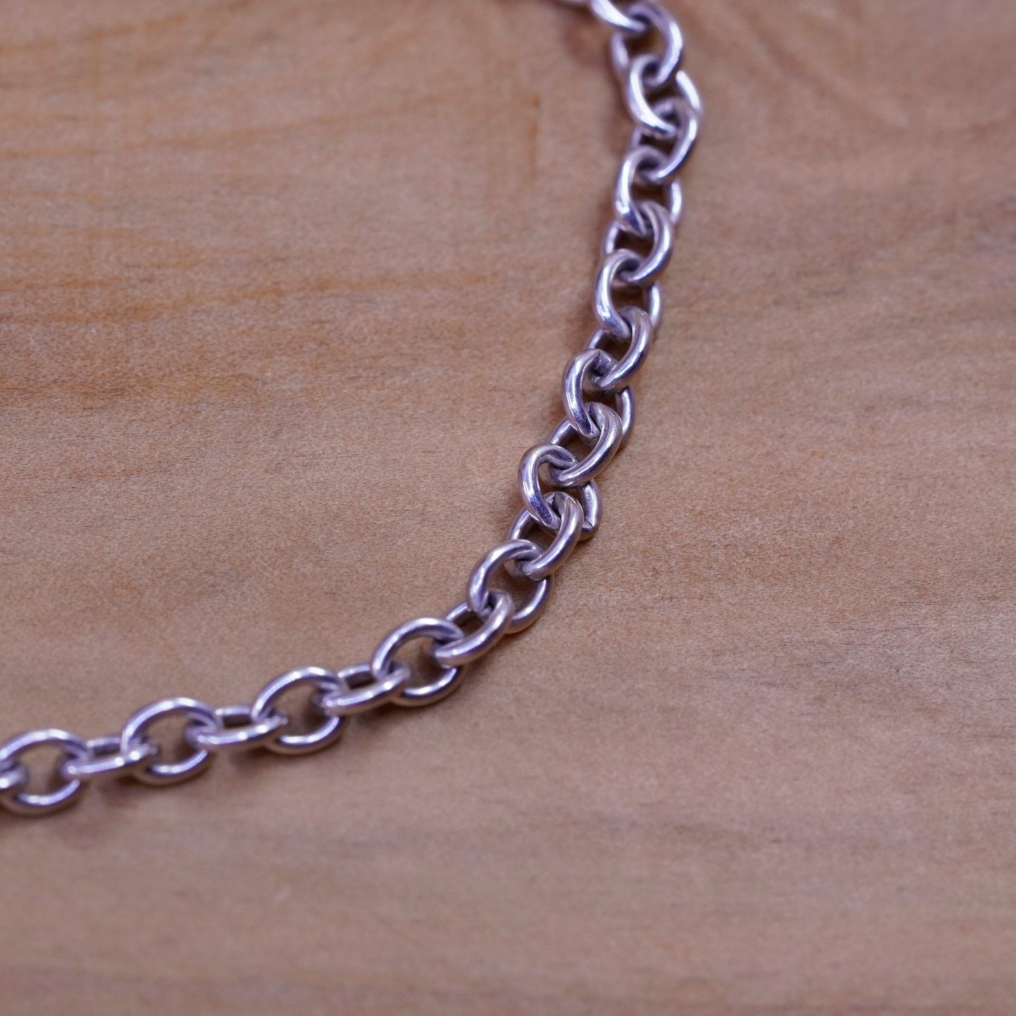 7.25”, vtg Sterling silver handmade bracelet, 925 circle chain heart tag charm