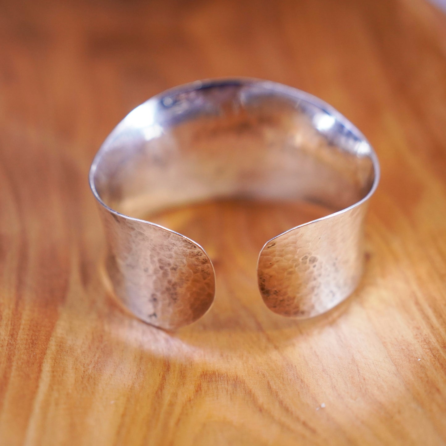 6.75”, Vintage Sterling silver handmade bracelet, wide hammered 925 cuff
