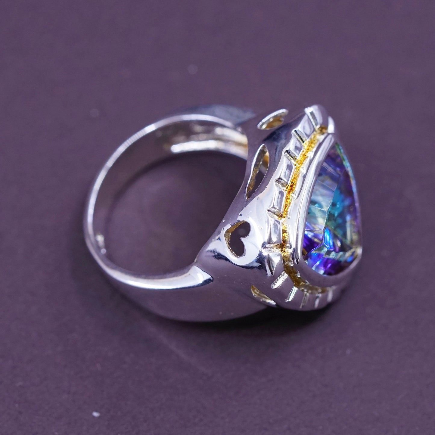 Size 7.25, vtg statement cocktail ring, Sterling 925 Silver rainbow topaz Ring