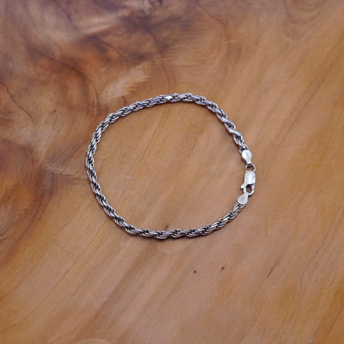 7.75”, 3mm, vintage Sterling silver Singapore rope bracelet, Italy 925 chain
