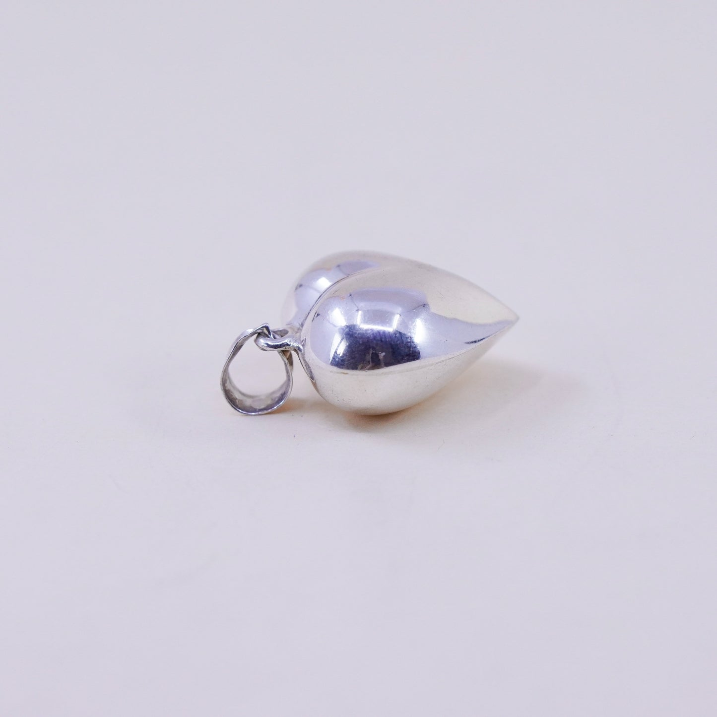 Vintage handmade sterling silver puffy heart charm, 925 charm pendant